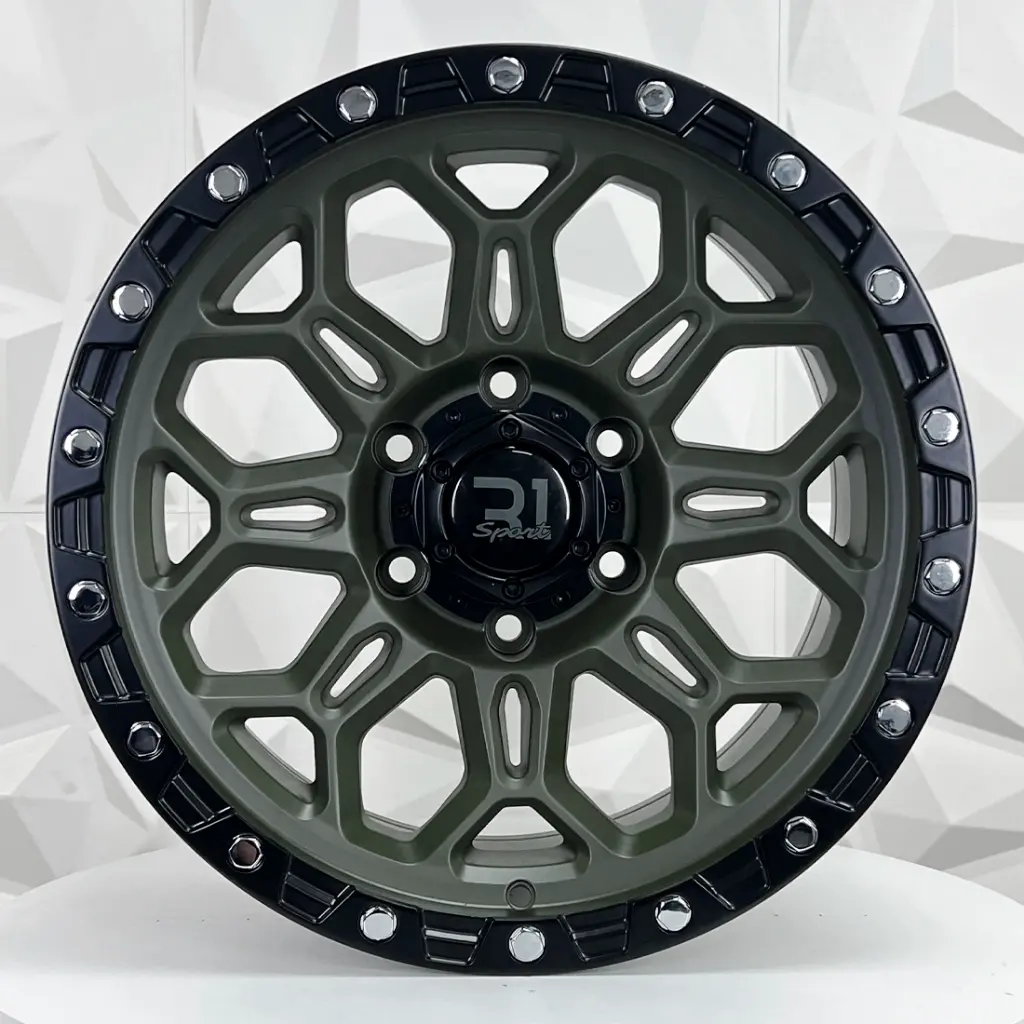 RIN 17X9 6-139.7 R1 SPORT RGW8893 MATTE GREEN+BLACK LIP CHROME RIVETS ET0 CB110