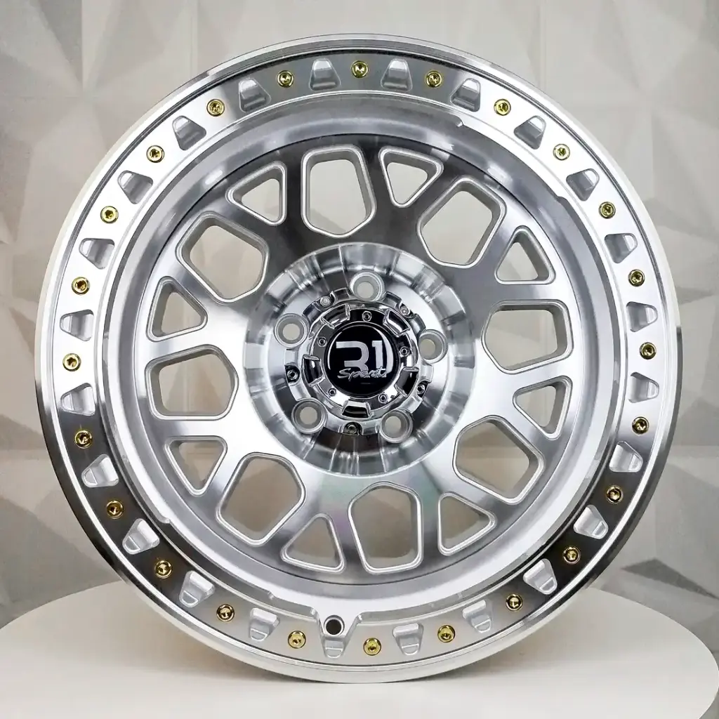 RIN 17X9 6-139.7 R1 SPORT DX130 SILVER MACHINE FACE MACHINE LIP GOLD RIVETS ET0 CB106.1 