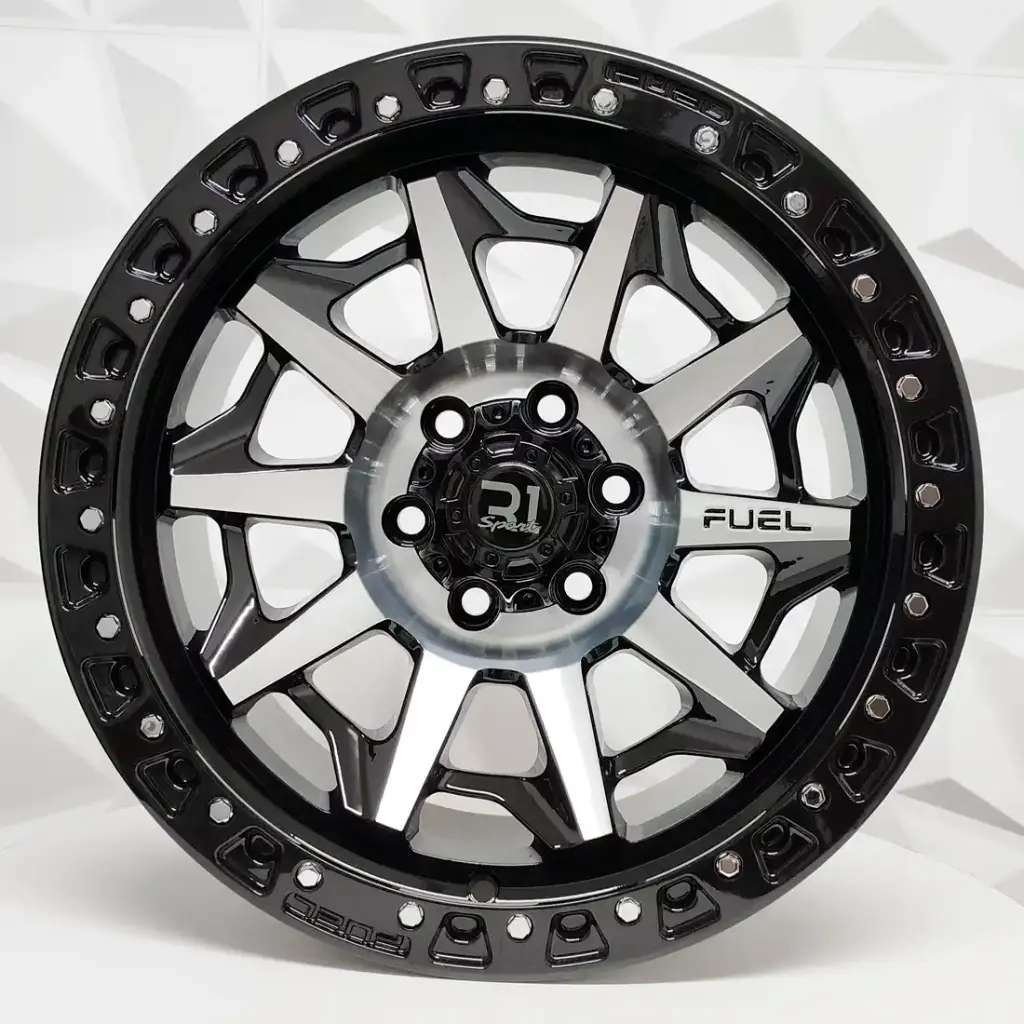 RIN 16X8 6-139.7 R1 SPORT QC1261 BLACK MACHINE FACE+CHROME RIVETS ET0 CB110.1